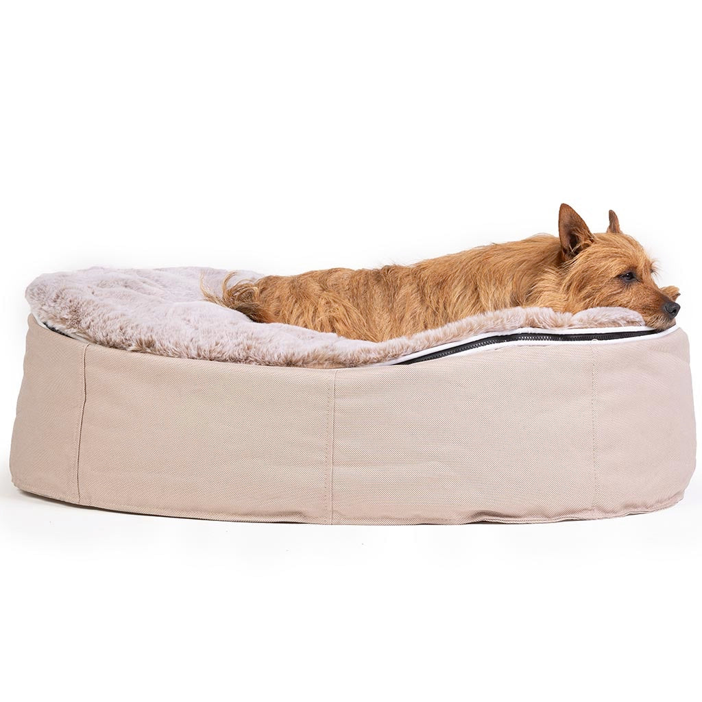 Conjunto de Cama Mediana para Perros (Cappuccino) y Cubierta (Wild Animal)
