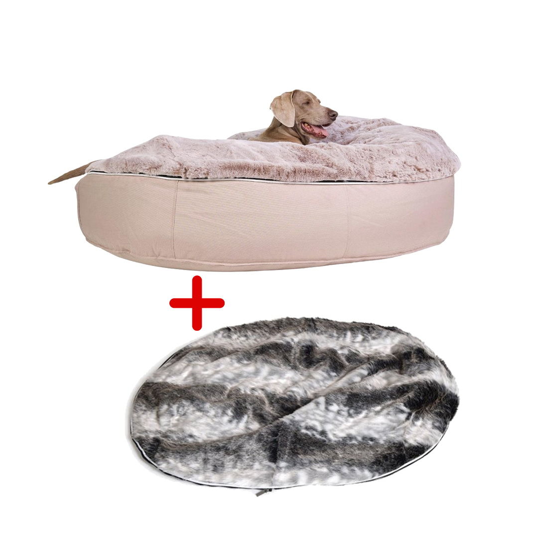 Conjunto de Cama Grande para Perros (Cappuccino) y Cubierta (Wild Animal)